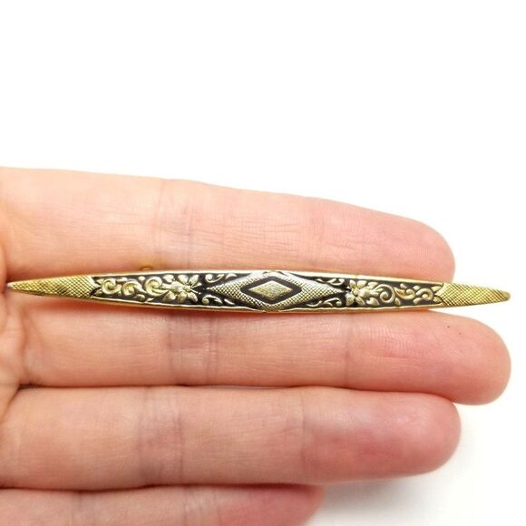 Vintage Gold Tone Bar Brooch, Detailed Design, Retro Estate Lapel Pin - Picture 1 of 5